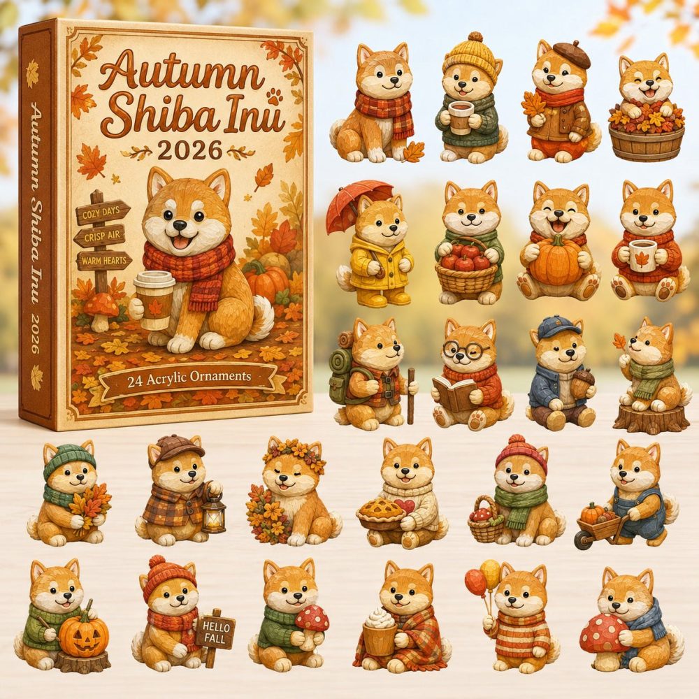 Adorable 2026 Autumn Shiba Inu Advent Countdown — 24-Day Acrylic Charm Calendar For Dog Lovers, Cute Fall Gift & Decor