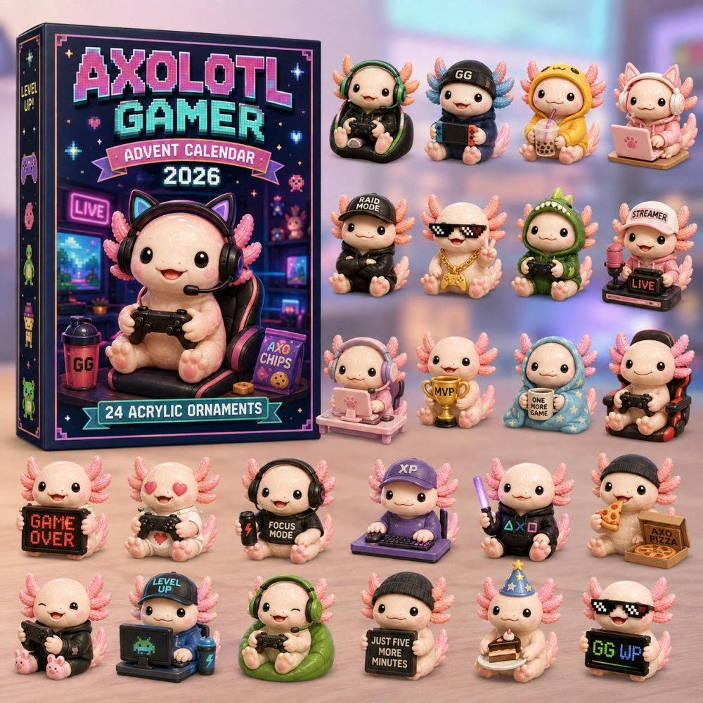 Axolotl Gamer Holiday Countdown 2026 — 24-Day Acrylic Charms, Gaming-Themed Axolotl Collectible Advent Calendar Gift