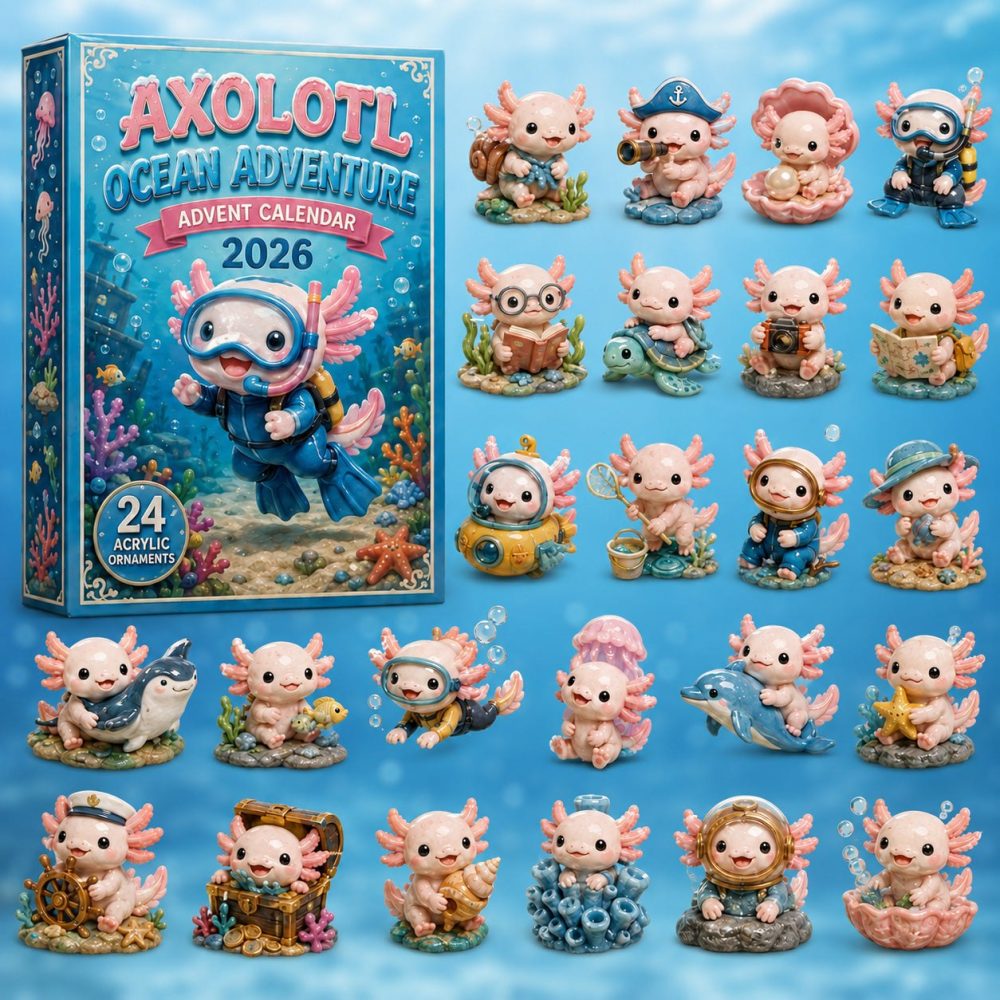 Axolotl Ocean Adventure Countdown 2026 — 24-Day Acrylic Charm Collection, Underwater Axolotl Holiday Gifts