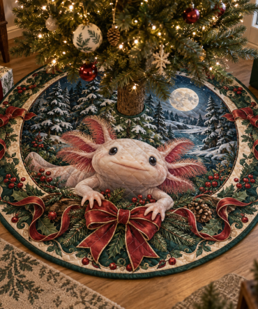 Axolotl Holiday Tree Skirt — Soft Quilted, Reversible Christmas Mat With Cute Amphibian Art, Easy-Care & Perfect Gift For Fans
