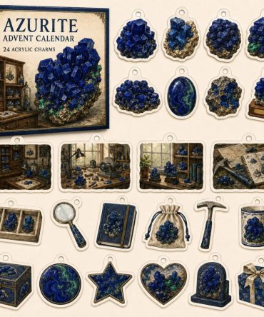 Azurite 24-Day Charm Countdown — 24 Acrylic Azurite-Style Charms In Gift Box For Chakra Work, Jewelry & Collectors