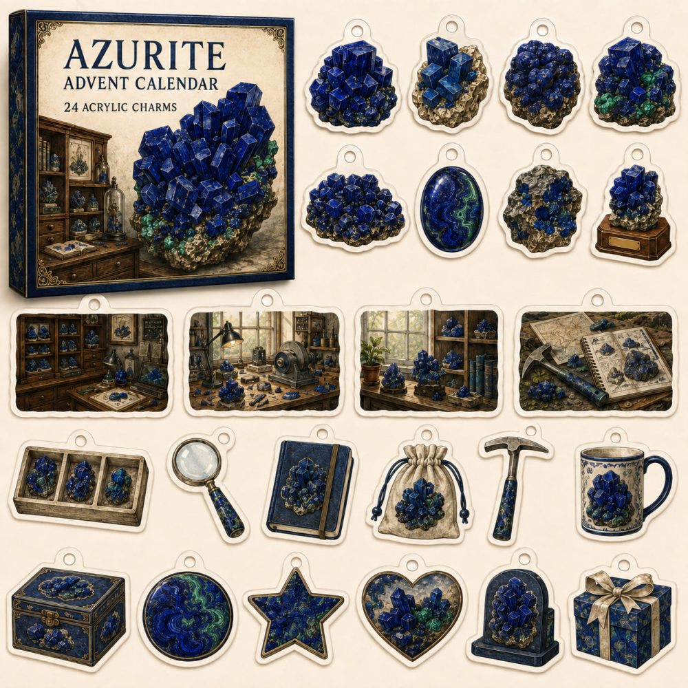 Azurite 24-Day Charm Countdown — 24 Acrylic Azurite-Style Charms In Gift Box For Chakra Work, Jewelry & Collectors