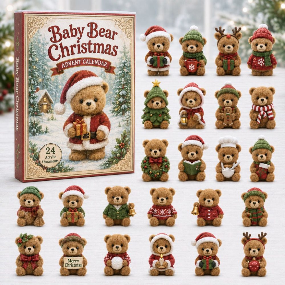 Baby Bear Acrylic Charm Advent Calendar 2026 — 24-Day Christmas Countdown, Holiday Ornaments & Kids Gift Set