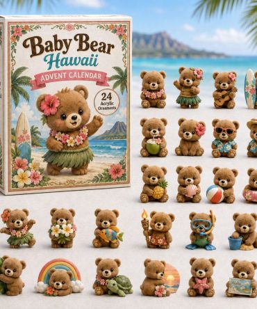 Hawaiian Baby Bear Advent Calendar 2026 — 24-Day Acrylic Charm Countdown With Tropical Bear Designs, Perfect Kids Gift