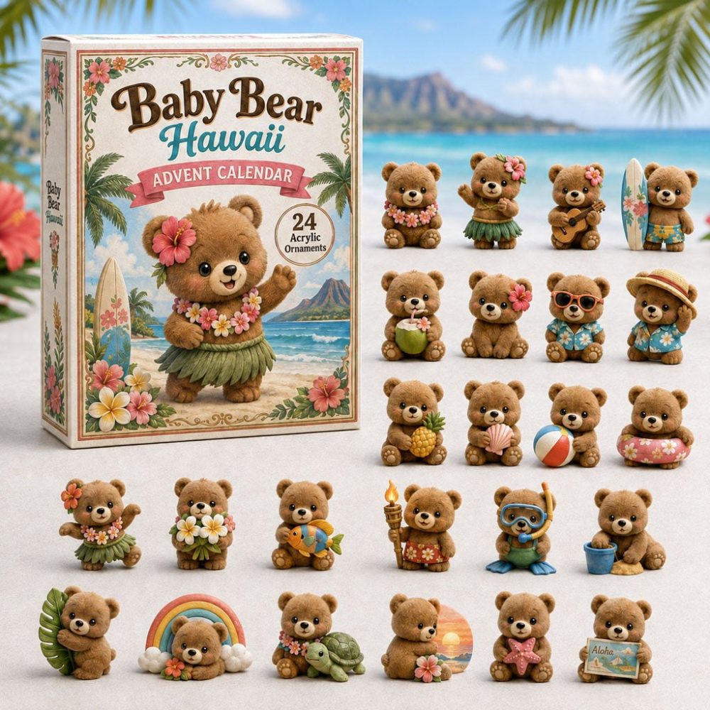 Hawaiian Baby Bear Advent Calendar 2026 — 24-Day Acrylic Charm Countdown With Tropical Bear Designs, Perfect Kids Gift