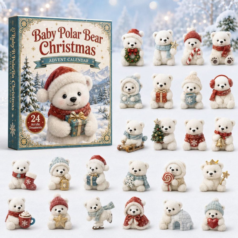 Baby Polar Bear Christmas Countdown 2026 — 24-Day Acrylic Animal Charms Advent Calendar, Cute Holiday Gift For Kids