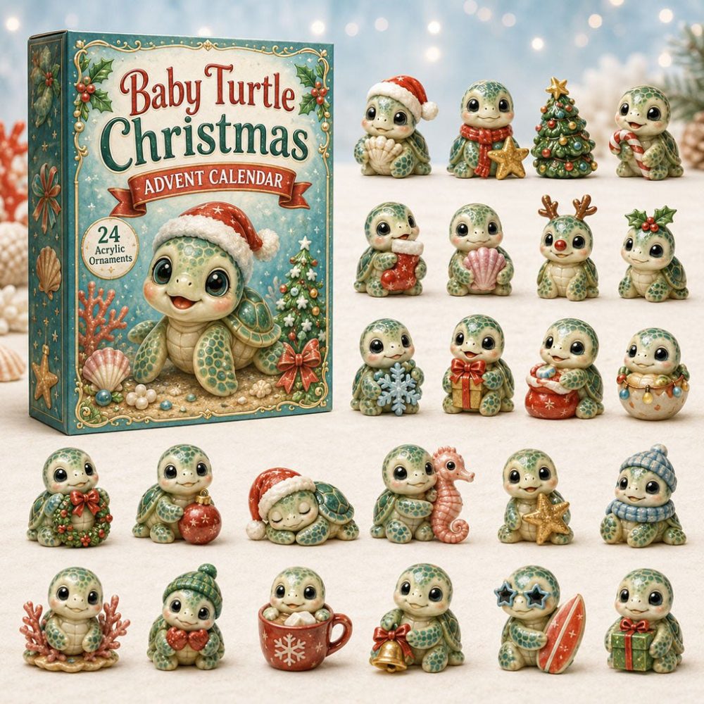 Baby Turtle 24-Day Advent Calendar 2026 — Cute Acrylic Charm Countdown For Ocean Lovers, Holiday Gift-Ready Display