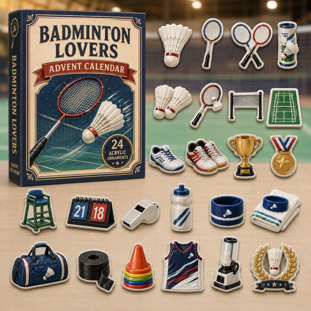 Badminton Player Gift Advent Calendar 2026 — 24-Day Acrylic Racket & Shuttlecock Charms, Countdown For Athletes