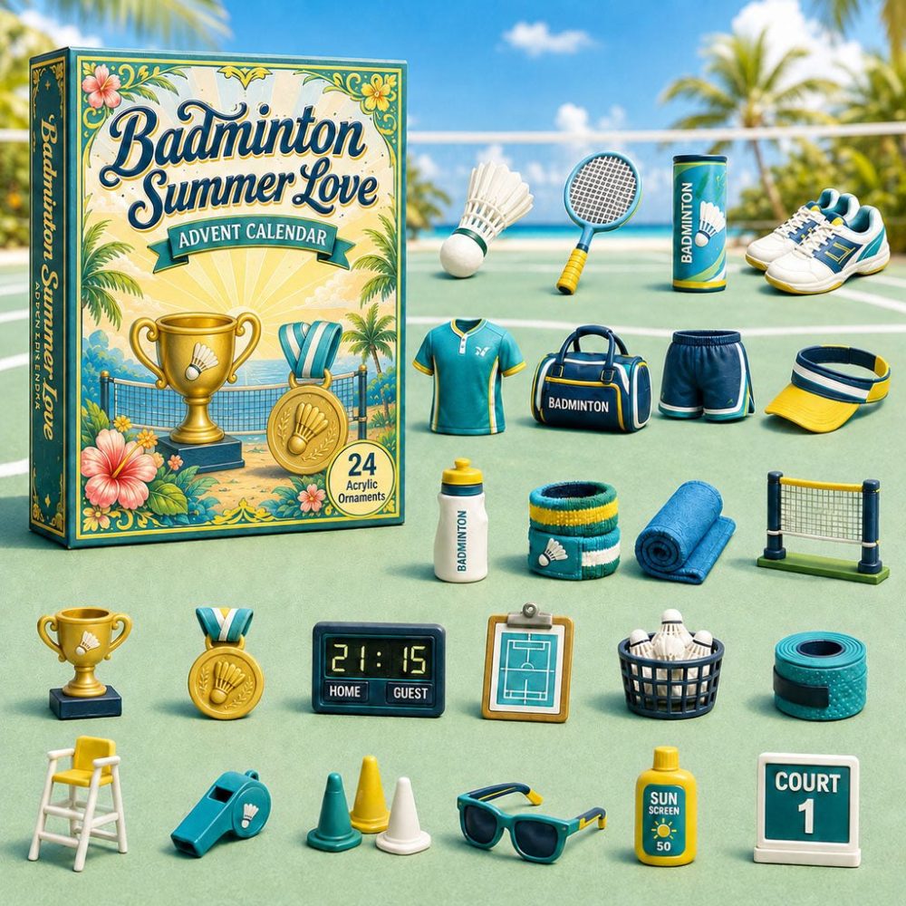 Summer Badminton Advent Calendar 2026 — 24-Day Acrylic Shuttlecock Charms Countdown, Outdoor Sports Lover Gift