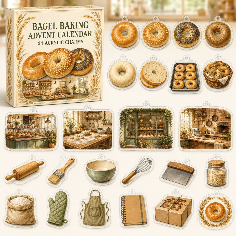 Bagel Baking Holiday Countdown — 24 Acrylic Bakery Charms For Foodie Crafters, Perfect Advent Gift For Bakers & Snack Lovers