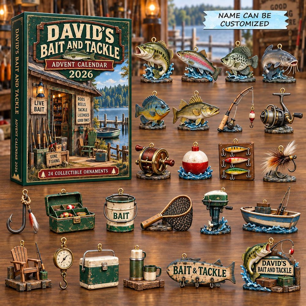 Bait & Tackle Advent Calendar 2026 — 24-Day Acrylic Charm Set For Anglers With Lures, Hooks & Fishing Gear Icons