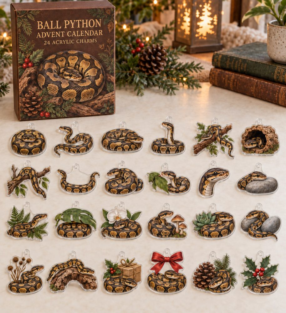 Ball Python Advent Calendar - 24 Acrylic Charm Surprises, Snake-Themed Holiday Countdown Gift For Reptile Lovers