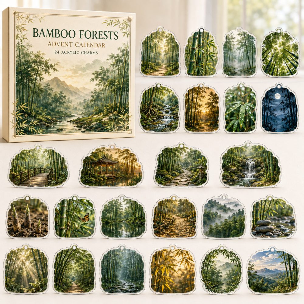Bamboo Forests Advent Calendar — 24 Acrylic Nature Charms Inspired By Bamboo & Wildlife , Eco-Friendly Gift Countdown Set