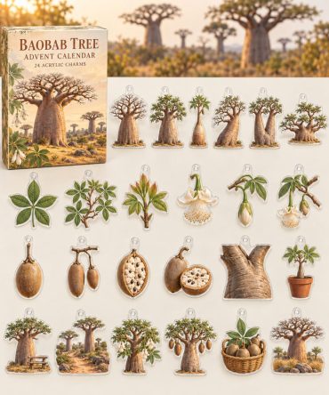 Baobab Tree 24-Day Plant Charm Advent Box - 24 Acrylic Tree & Nature Mini Charms, Unique Eco Gift For Tree Lovers & Garden Enthusiasts