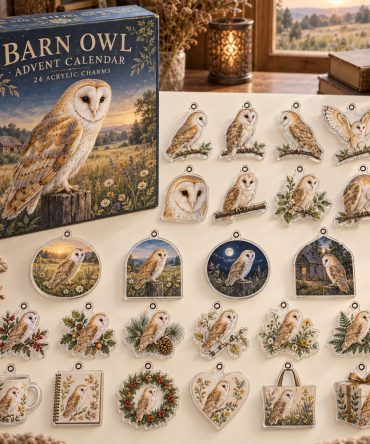 Barn Owl 24-Day Countdown — Rustic Acrylic Barn Owl Charms For Advent, Ornaments & Gifts , Charming Bird Lover Gift Set