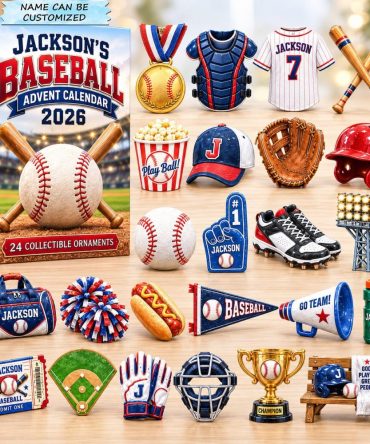 Game Day Baseball 24-Day Advent Calendar 2026 - Acrylic Charms Featuring Balls, Bats & Caps, Perfect Fan & Player Gift
