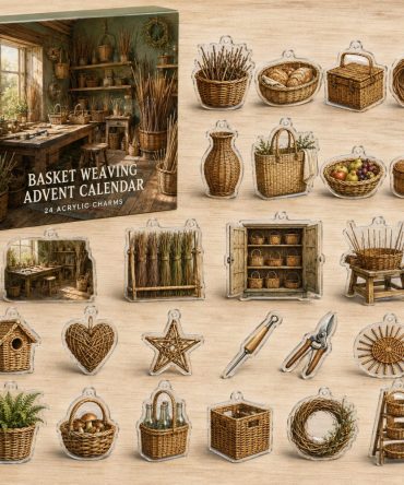 24-Day Basket Weaving Charm Countdown — Acrylic Reed, Knot & Basket Mini Charms For Weavers, Rustic Craft Gift Set