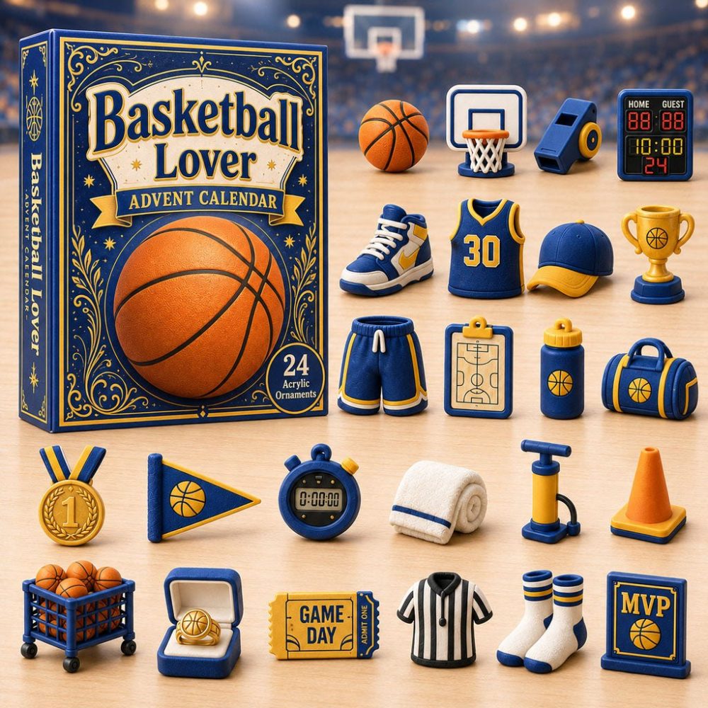 Blue Basketball Fan Countdown 2026 - 24-Day Advent Calendar With Acrylic Hoops & Player Charms, Sports Collector Gift