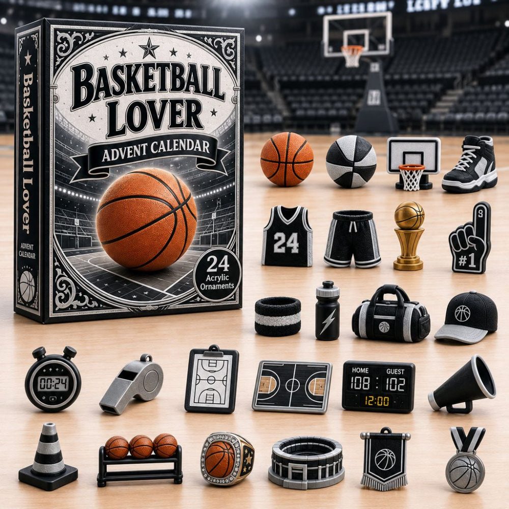 Dark Basketball Night Countdown 2026 - 24-Day Advent Calendar With Acrylic Court & Player Charms, Premium Gift For Fans