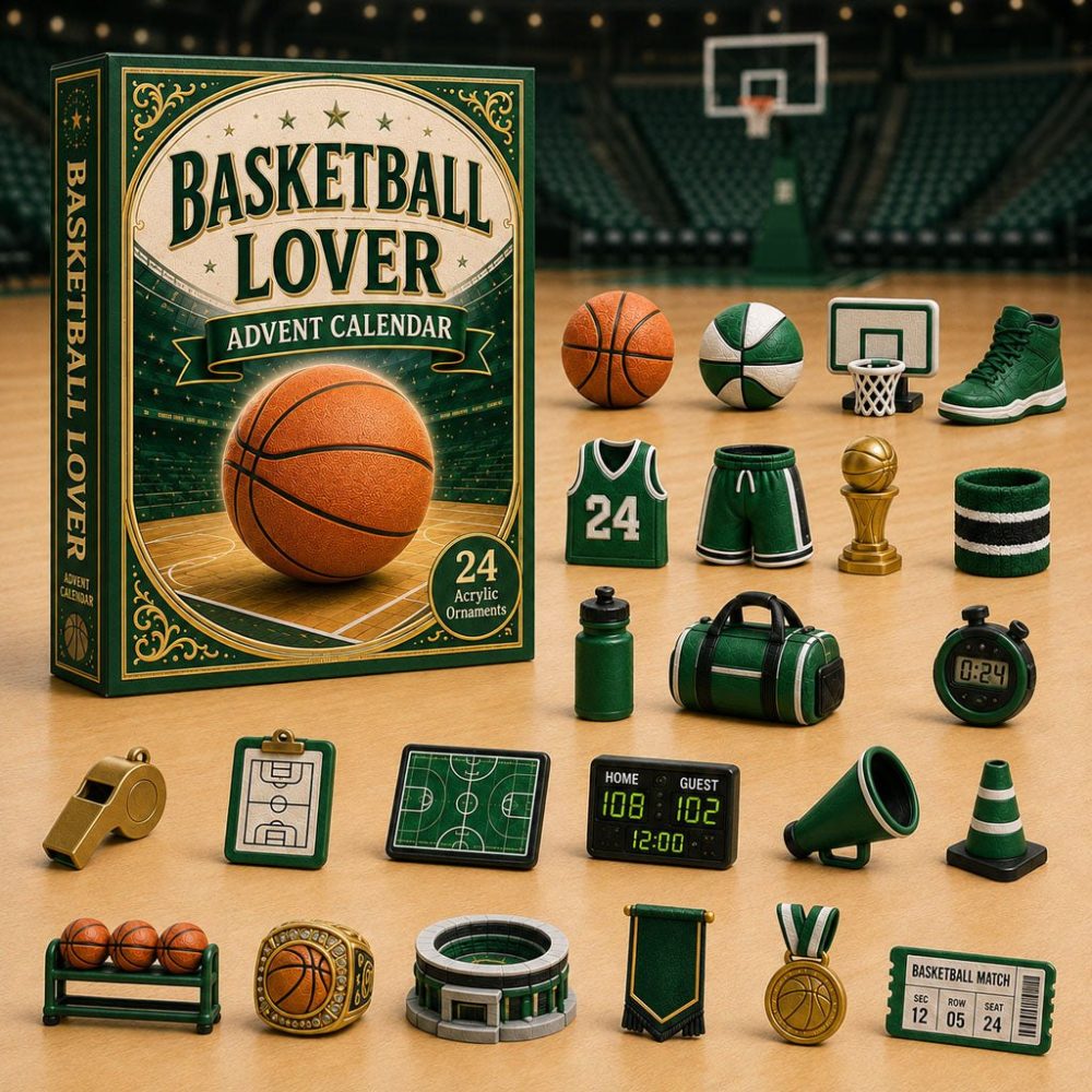Green Basketball Countdown 2026 - 24-Day Eco-Inspired Advent Calendar With Acrylic Sports Charms, Fan Gift Edition