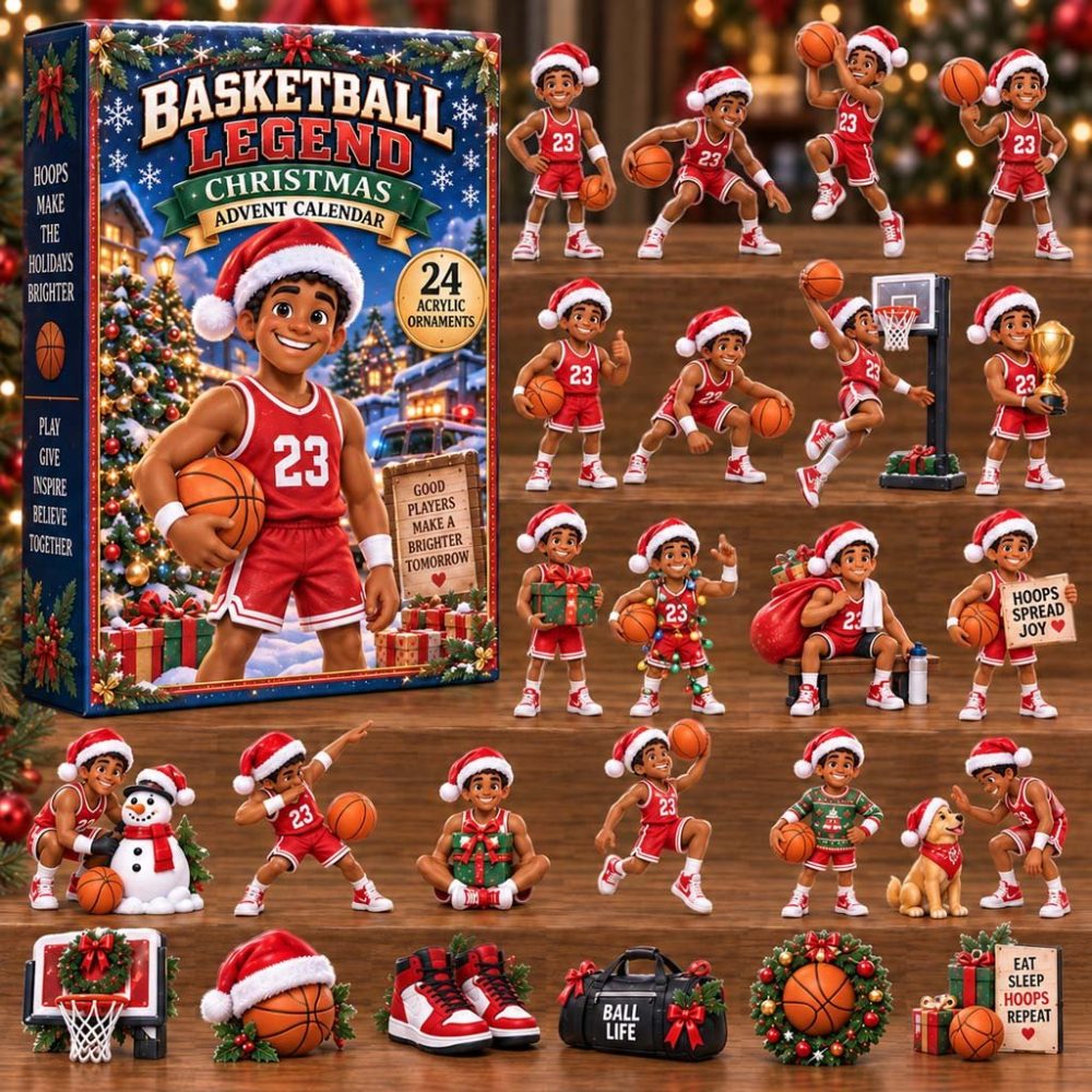 Basketball Legend 24-Day Acrylic Charm Advent Calendar — 2026 Holiday Countdown, Player & Gear-Themed Collectible Gift