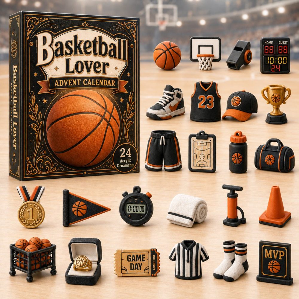 Basketball Lover Surprise Countdown 2026 - 24-Day Advent Calendar With Acrylic Hoops & Player Charms, Gift For Fans