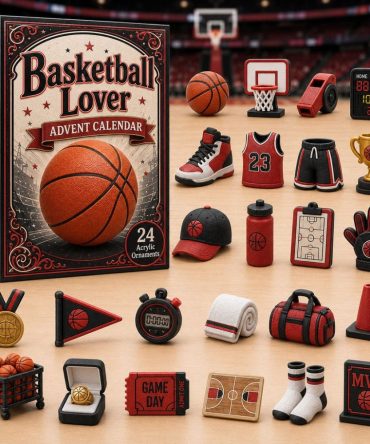 Red Basketball Holiday Countdown 2026 - 24-Day Advent Calendar With Acrylic Court & Player Charms, Fan Gift Set