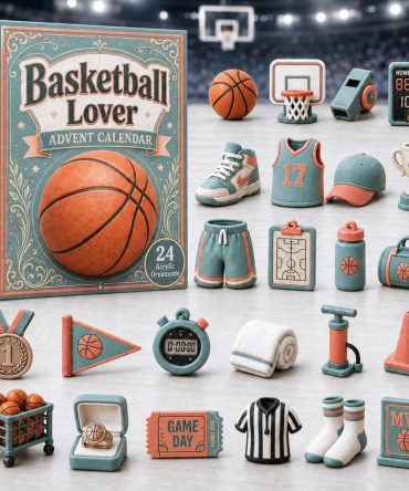 Turquoise Basketball Countdown 2026 - 24-Day Advent Calendar With Acrylic Hoops & Player Charms, Gift For Fans