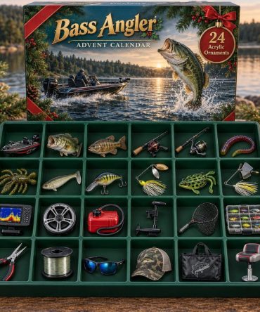 Bass Angler 24-Day Holiday Charm Calendar 2026 — Acrylic Bass Fishing Countdown For Bassmasters, Gifts & Stocking Fillers