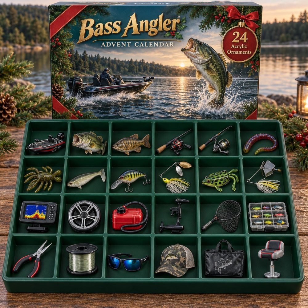 Bass Angler 24-Day Holiday Charm Calendar 2026 — Acrylic Bass Fishing Countdown For Bassmasters, Gifts & Stocking Fillers