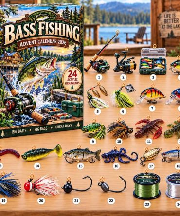 Bass Fishing Advent Countdown 2026 — 24 Angler Acrylic Charms, Lure & Fish Designs, Perfect Fishing Gift & Cabin Holiday Decor
