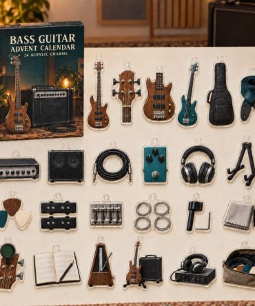 Holiday Countdown For Bassists - 24-Day Acrylic Charm Gift Box With Mini Bass Guitar Charms, Perfect Musician Gift