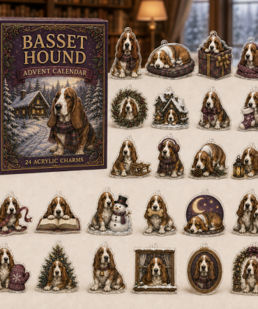 Basset Hound Holiday Countdown Calendar — 24 Charming Acrylic Charms, 24-Day Gift Set For Basset Lovers And Collectors