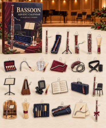 Bassoonist 24-Day Holiday Charm Set - 24 Acrylic Woodwind Mini Charms Featuring Bassoon Icons, Gift Box For Orchestra Members & Students