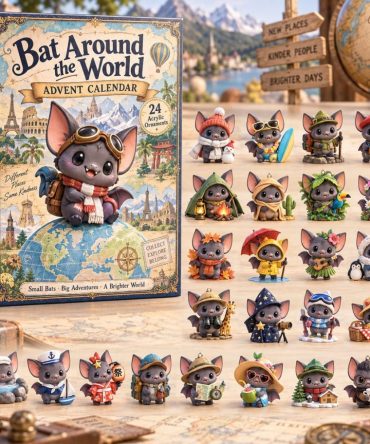 Bat Around The World 24-Day Acrylic Charm Advent Calendar — 2026 Holiday Countdown, Travel-Themed Bat Collectible Set