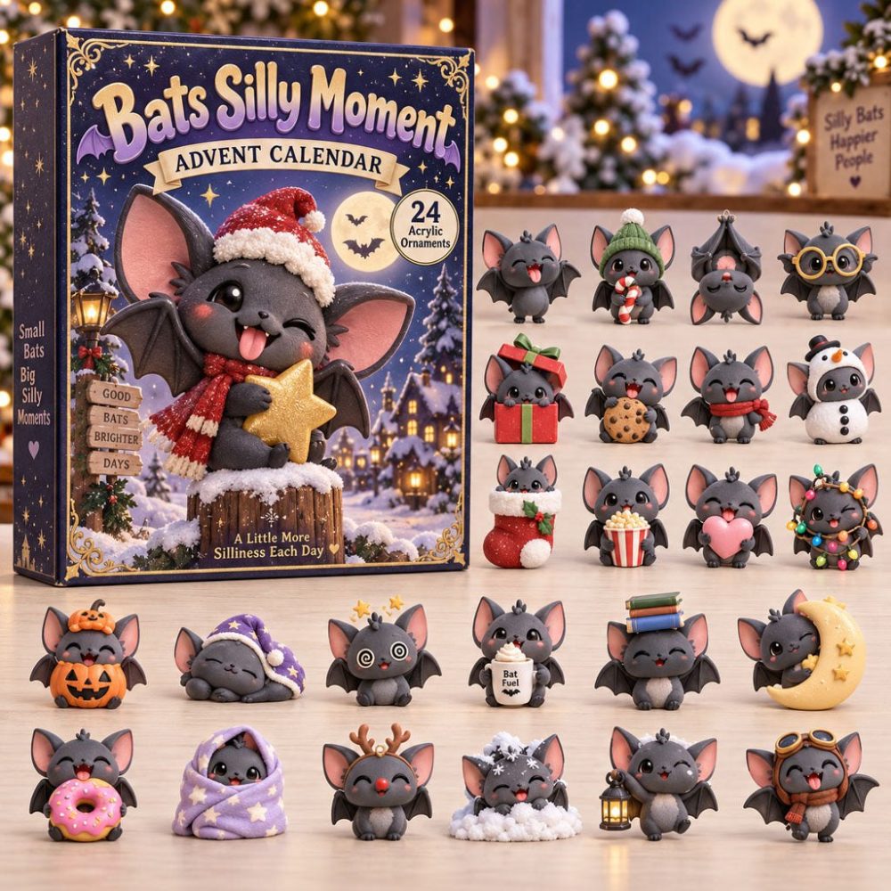 Bats Silly Moments 24-Day Acrylic Charm Advent Calendar — 2026 Holiday Countdown, Funny Bat-Themed Collectible Set