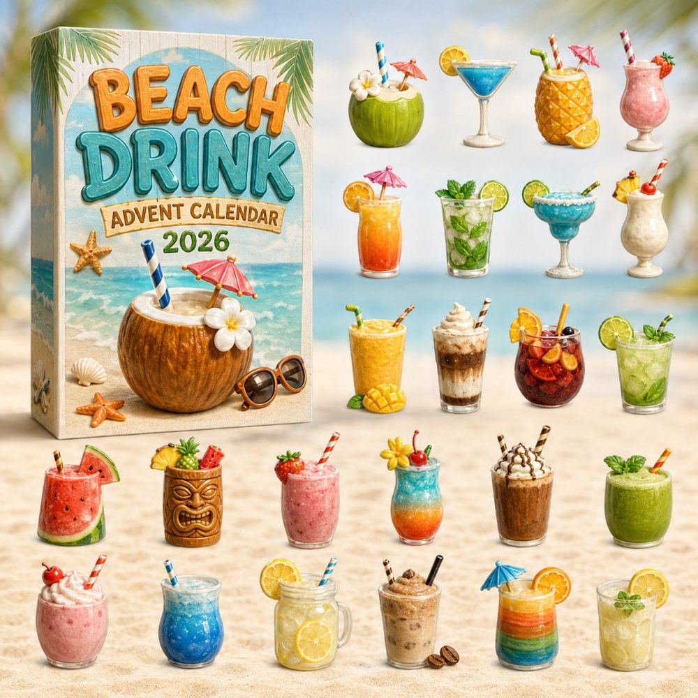 Beach Drinks Advent Calendar 2026 — 24-Day Acrylic Charm Countdown Featuring Tropical Beverage Icons, Perfect Summer Gift