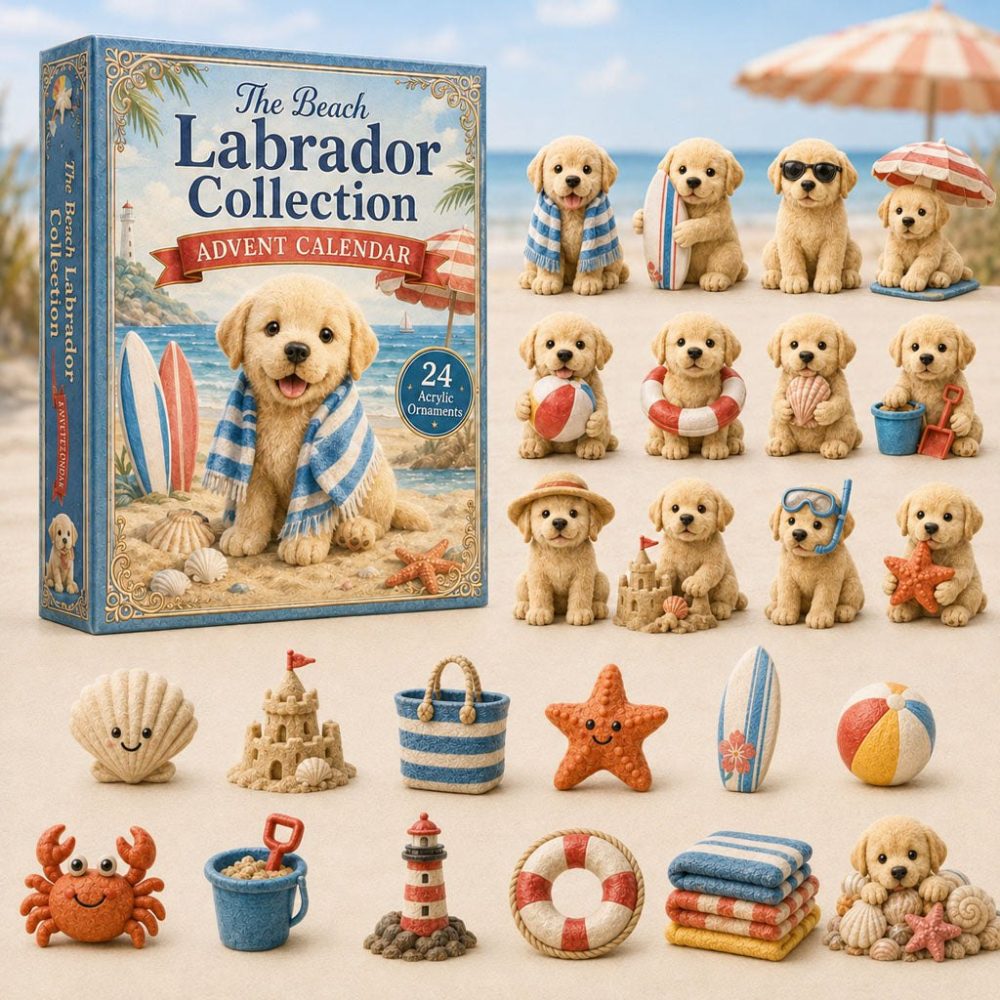 Beach Labrador Summer Countdown 2026 - 24-Day Advent Calendar With Acrylic Lab Charms, Dog Lover Beach Gift Set