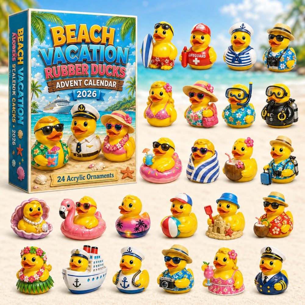 Beach Vacation Rubber Duck Advent 2026 - 24-Day Tropical Countdown With Acrylic Duck Charms, Fun Summer-Themed Gift