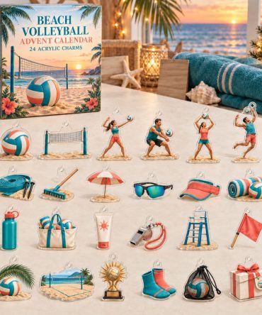 Beach Volleyball 24-Day Holiday Charm Countdown — Acrylic Volleyball & Sand Court Charms For Players & Fans