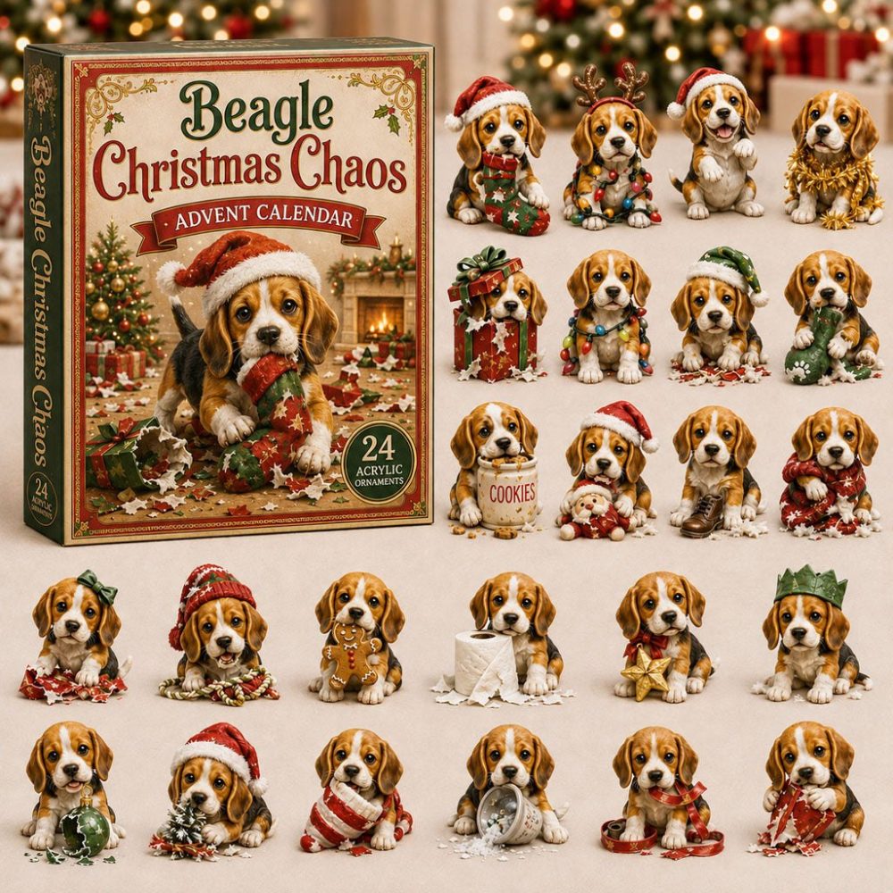Beagle Christmas Chaos Advent Calendar 2026 — 24-Day Acrylic Charm Set, Funny Dog Holiday Countdown For Beagle Fans