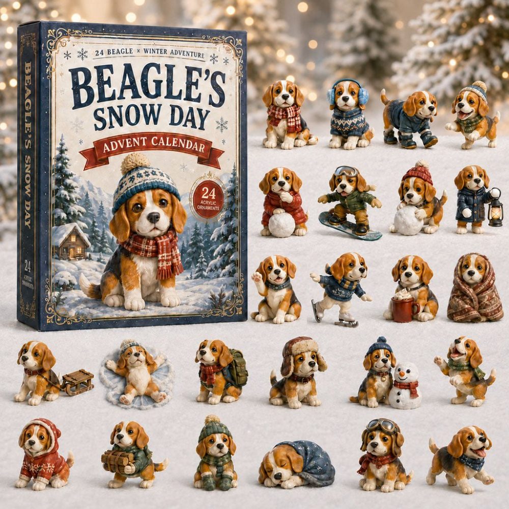 Beagle Snow Day 24-Day Advent Calendar — 2026 Winter Beagle Acrylic Charms, Festive Countdown Gift For Kids & Dog Fans