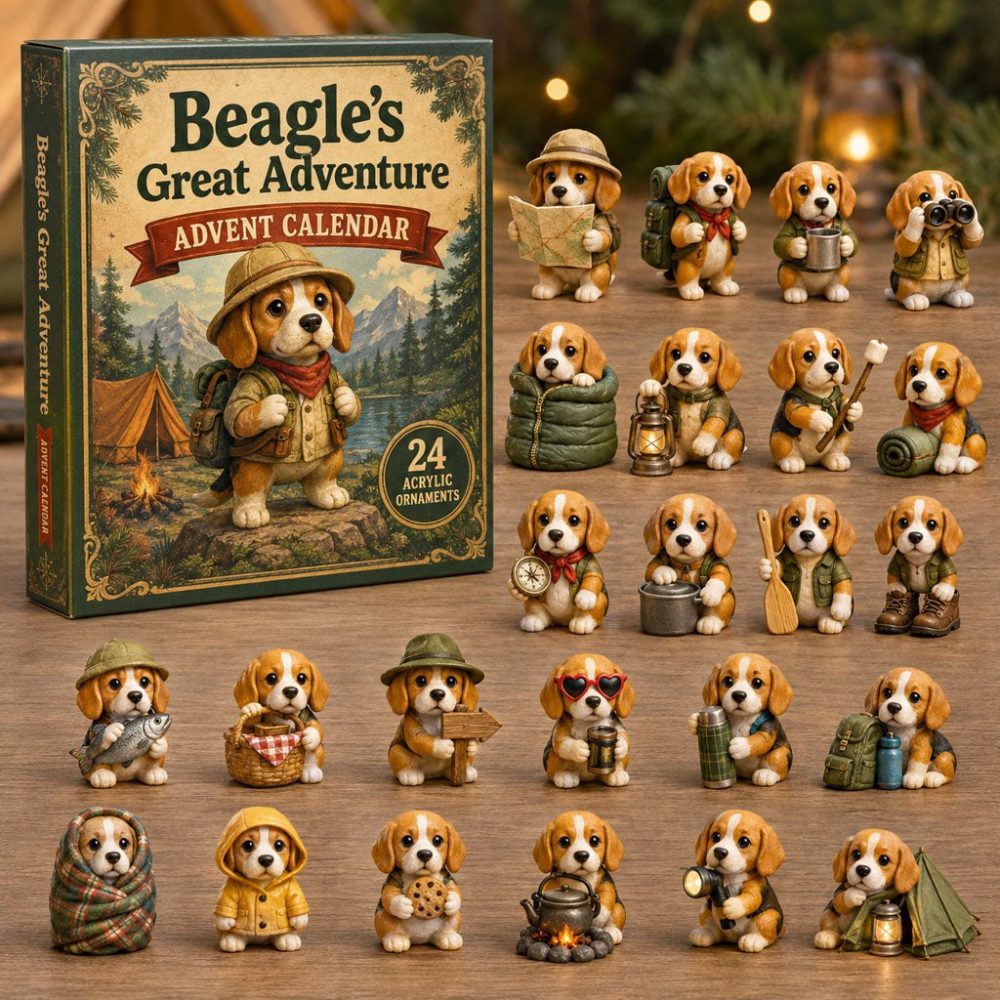 Beagle Adventure 2026 Advent Calendar — 24-Day Acrylic Charm Countdown, Scenic Beagle Collector Gift For Dog Fans
