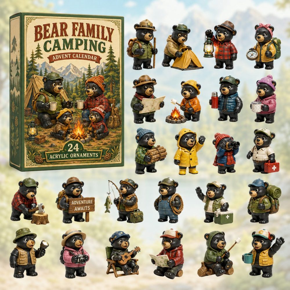 Bear Family Camping Countdown 2026 - 24-Day Advent Calendar With Acrylic Bear Charms, Cute Woodland Gift Set