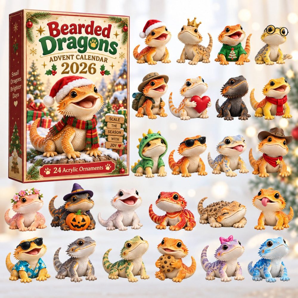 Bearded Dragons Advent Calendar 2026 - 24 Acrylic Bearded Dragon Charms, Reptile Lover Countdown Gift Set