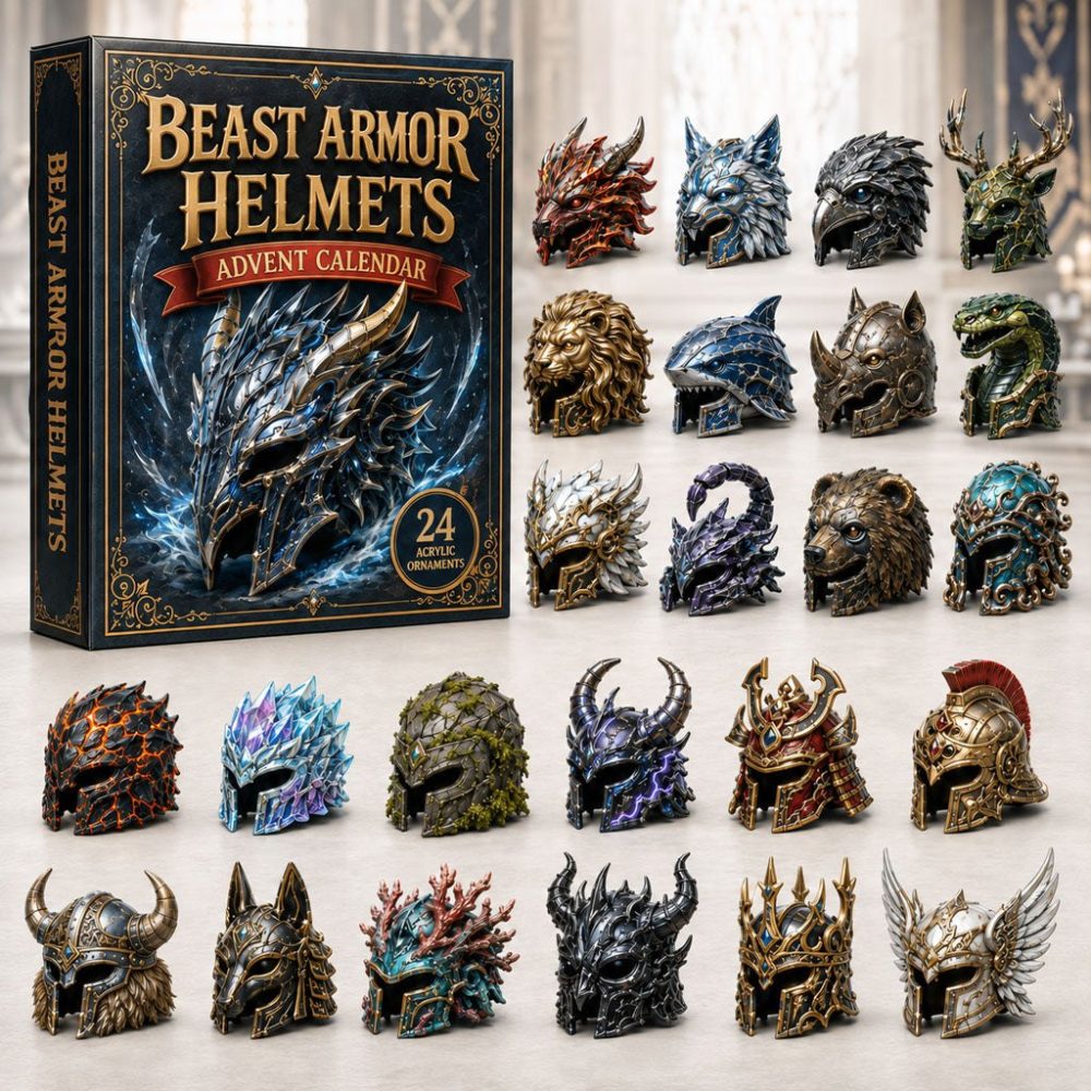 Beast Armor Helmet Surprise Calendar 2026 - 24-Day Collector Advent With Acrylic Charms, Fantasy Helmet Gift Set