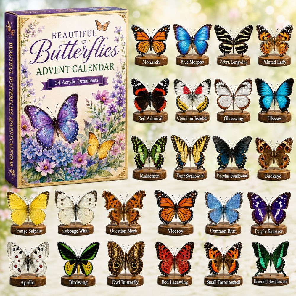 Beautiful 2026 Butterflies Advent Countdown — 24-Day Acrylic Charm Calendar, Delicate Butterfly Gifts & Elegant Seasonal Decor