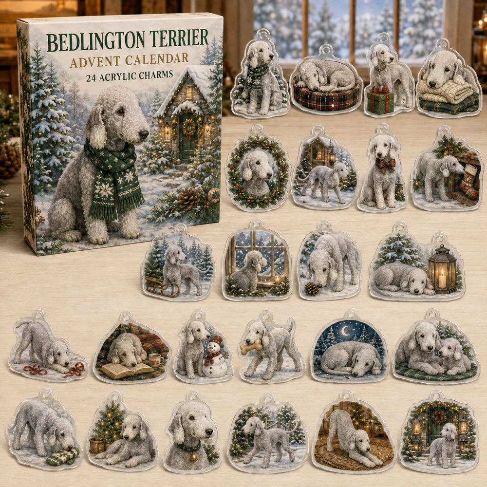 Bedlington Terrier Holiday Advent Calendar — 24 Acrylic Dog Charms, Christmas Countdown Ornaments & Unique Gift For Terrier Fans