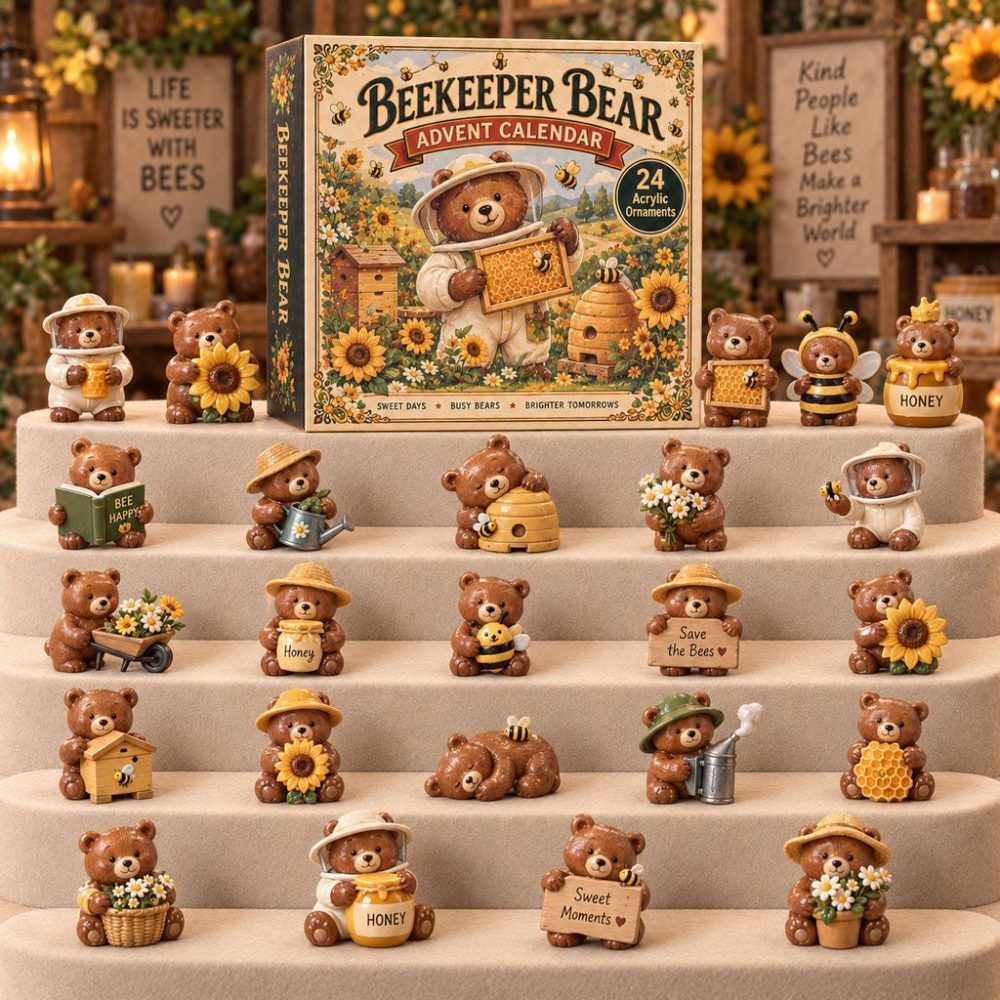 2026 Beekeeper Bear Countdown Calendar — 24 Acrylic Charms, Honey Lover Gifts & Handcrafted Bear Ornaments