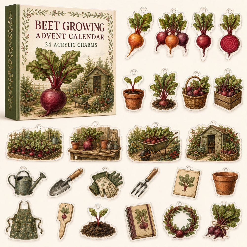 24-Day Beet Growing Countdown - Acrylic Gardening Charm Advent Calendar With Seed & Growth Motif Ornaments For Vegetable Gardeners